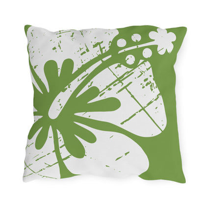 "The Classic Hibiscus" Outdoor Pillow - Distressed Green