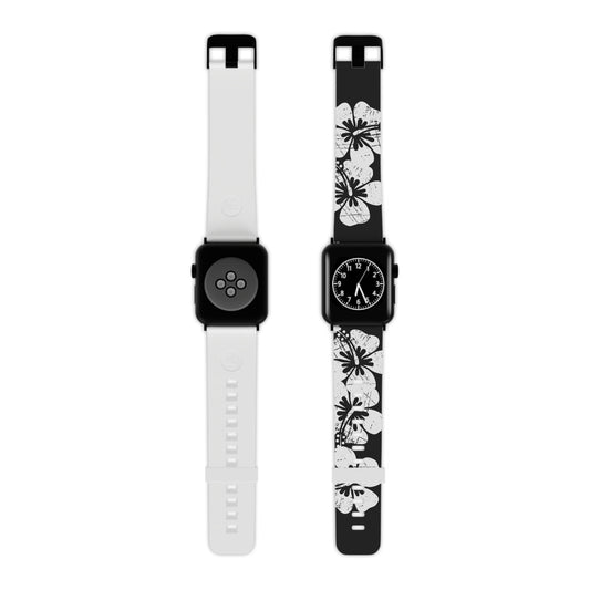 "The Classic Hibiscus" - Distressed Black Watch Band for Apple Watch