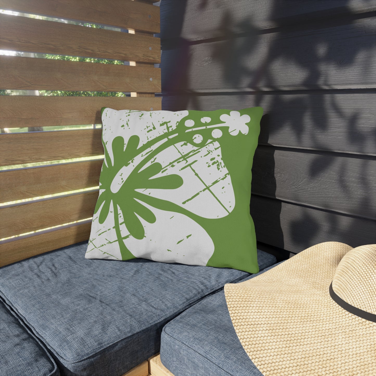 "The Classic Hibiscus" Outdoor Pillow - Distressed Green