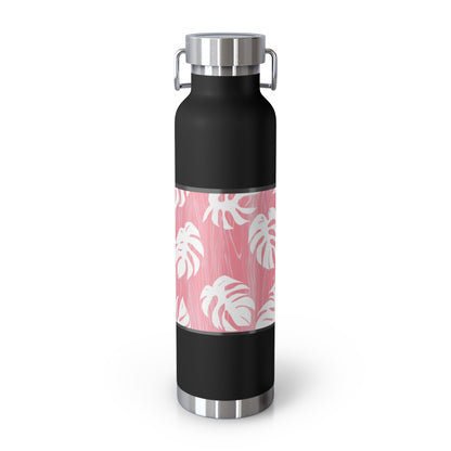 "Red Monstera" Copper Insulated Bottle with cap, 22oz