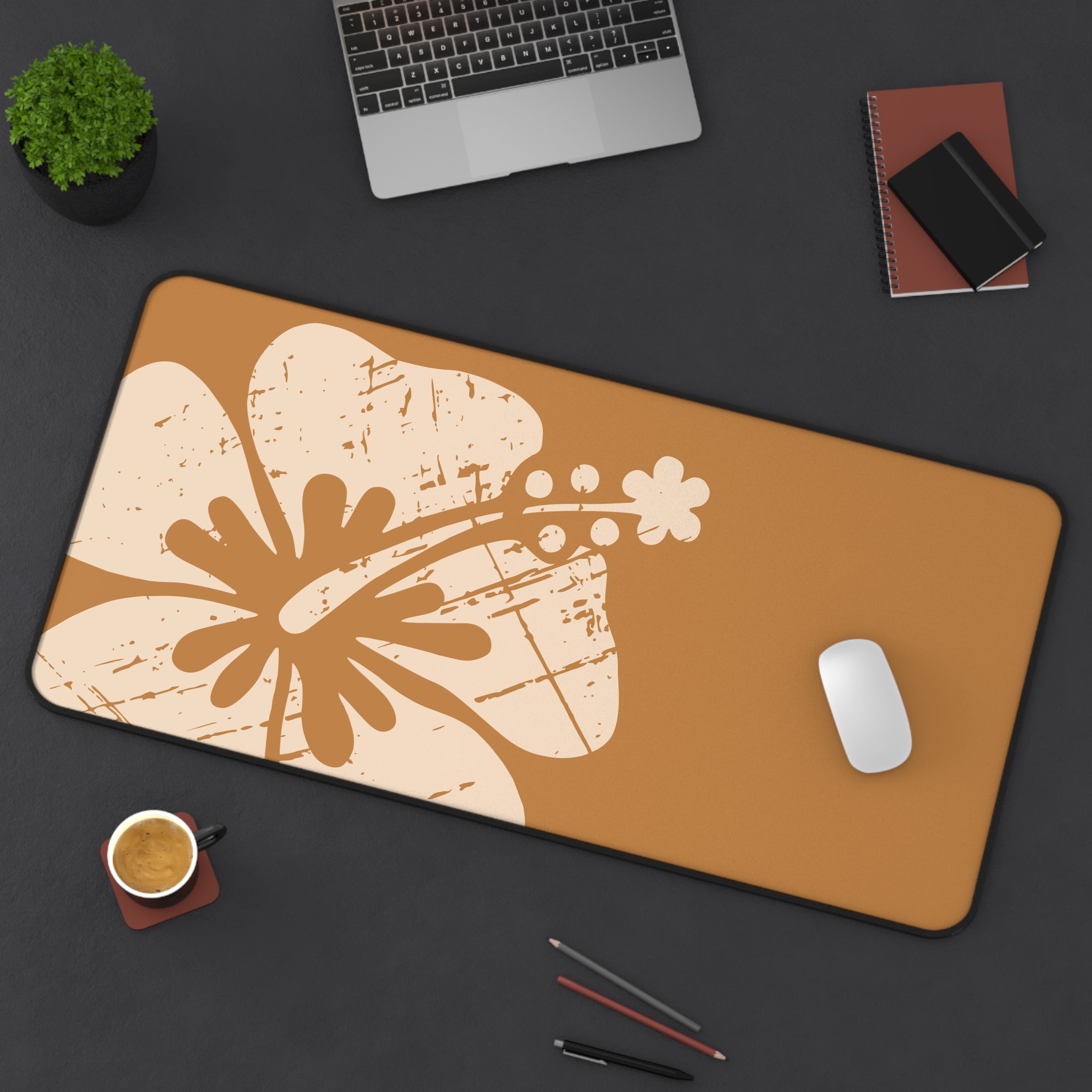 "Classic Hibiscus " Desk Mat - Distressed Brown