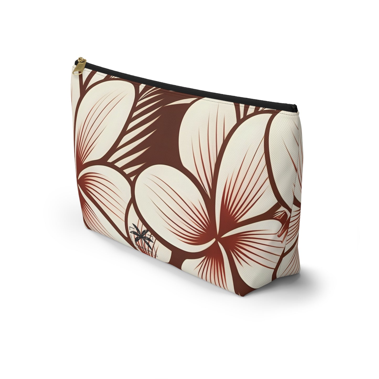 "The Plumeria" Accessory Pouch w T-bottom - Mono Red