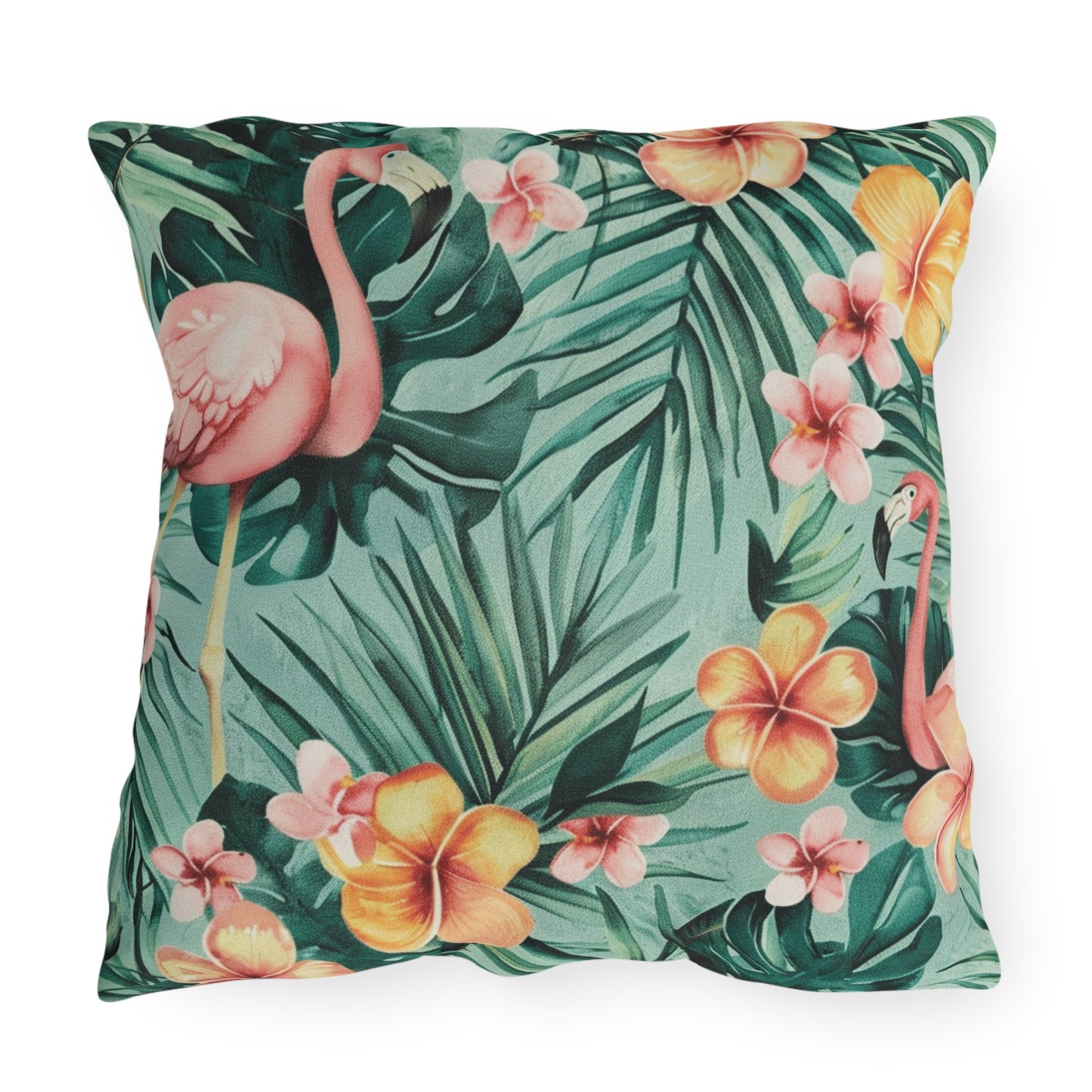 "Flamingos And Flowers" Outdoor Pillow