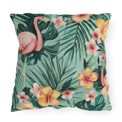 "Flamingos And Flowers" Outdoor Pillow