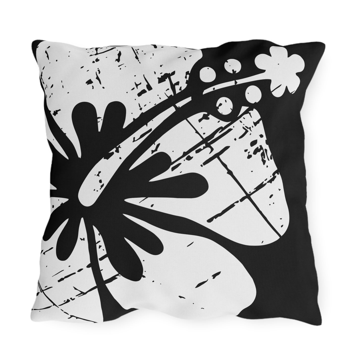 "The Classic Hibiscus" Outdoor Pillow - Distressed Black