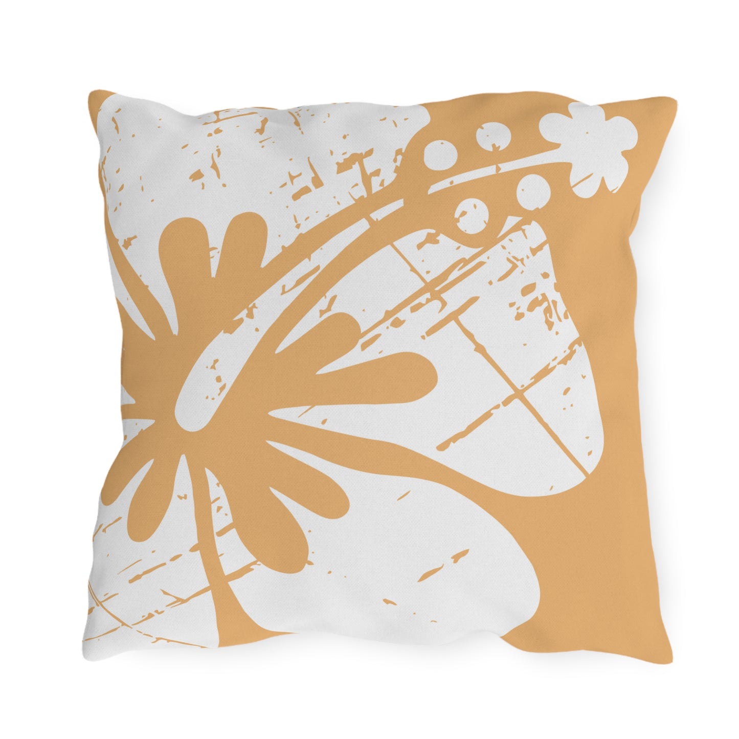 "The Classic Hibiscus" Outdoor Pillow - Distressed Orange