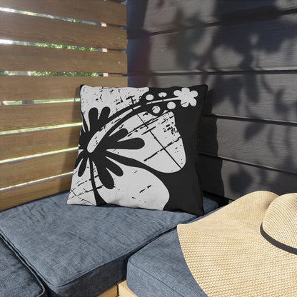 "The Classic Hibiscus" Outdoor Pillow - Distressed Black