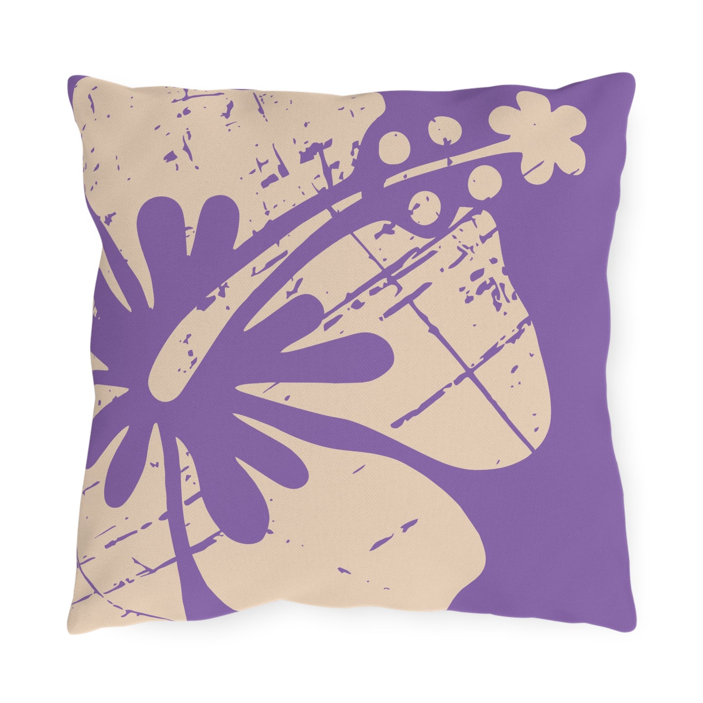 "The Classic Hibiscus" Outdoor Pillow - Distressed Ube Purple