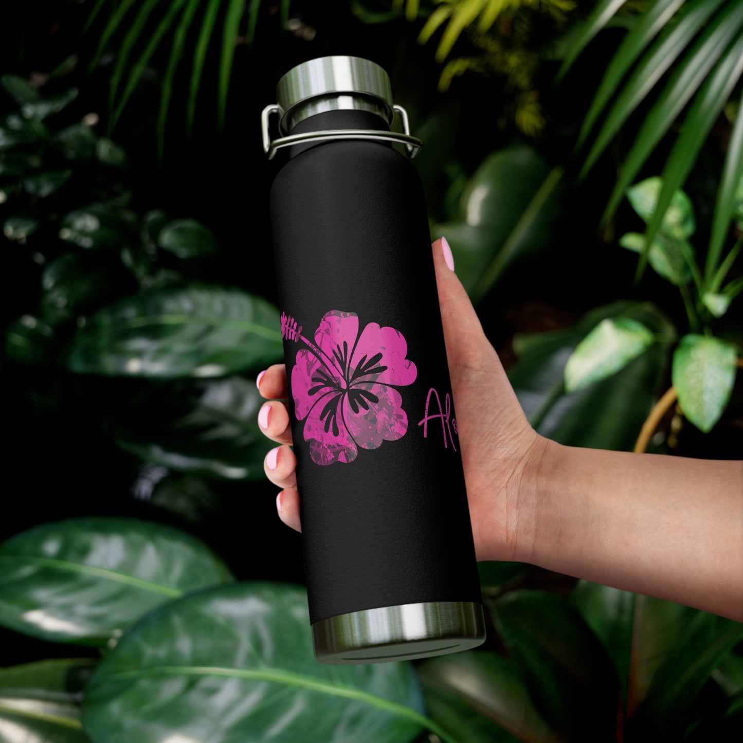 Aloha Hibiscus Copper Insulated Bottle with cap, 22oz