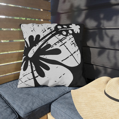 "The Classic Hibiscus" Outdoor Pillow - Distressed Black