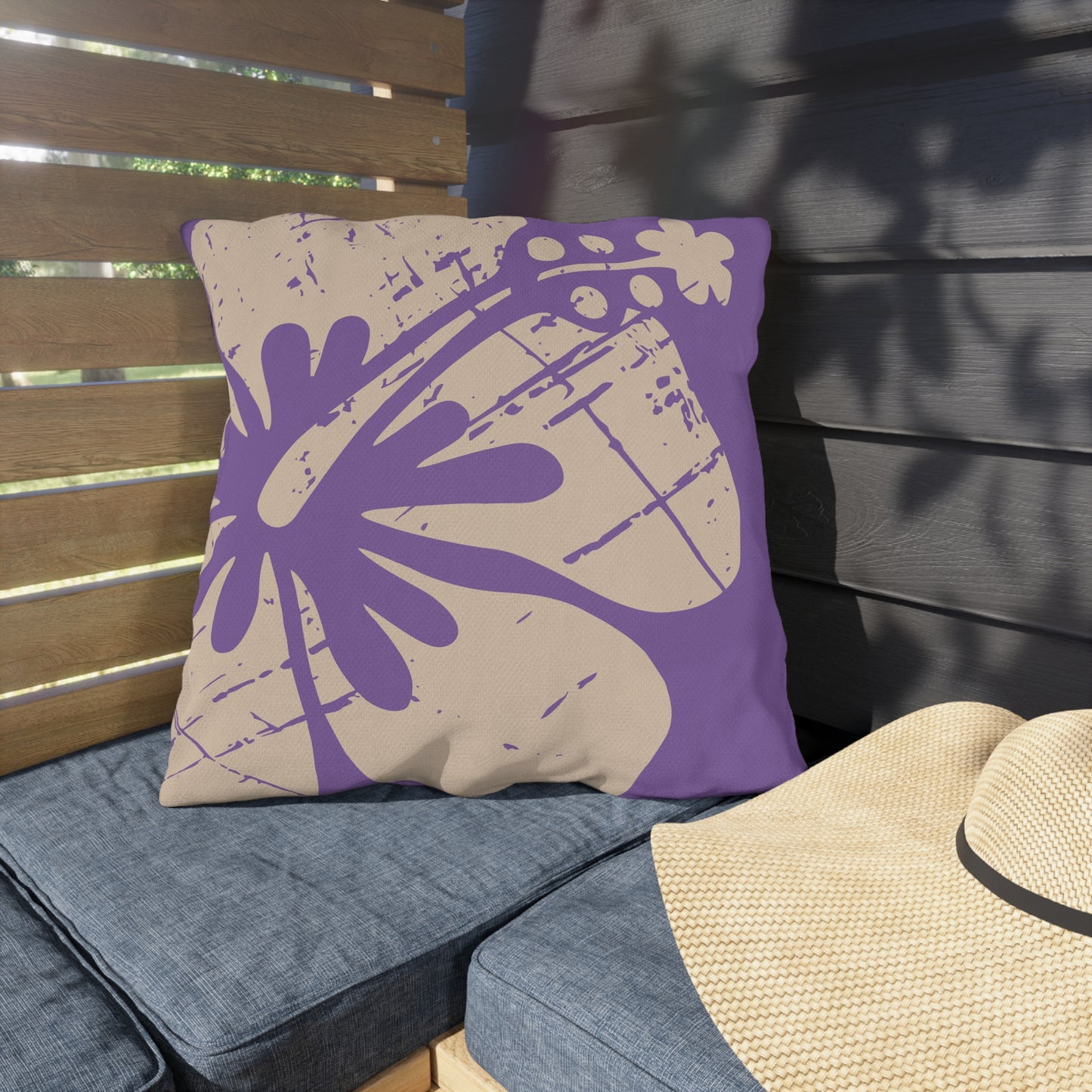 "The Classic Hibiscus" Outdoor Pillow - Distressed Ube Purple