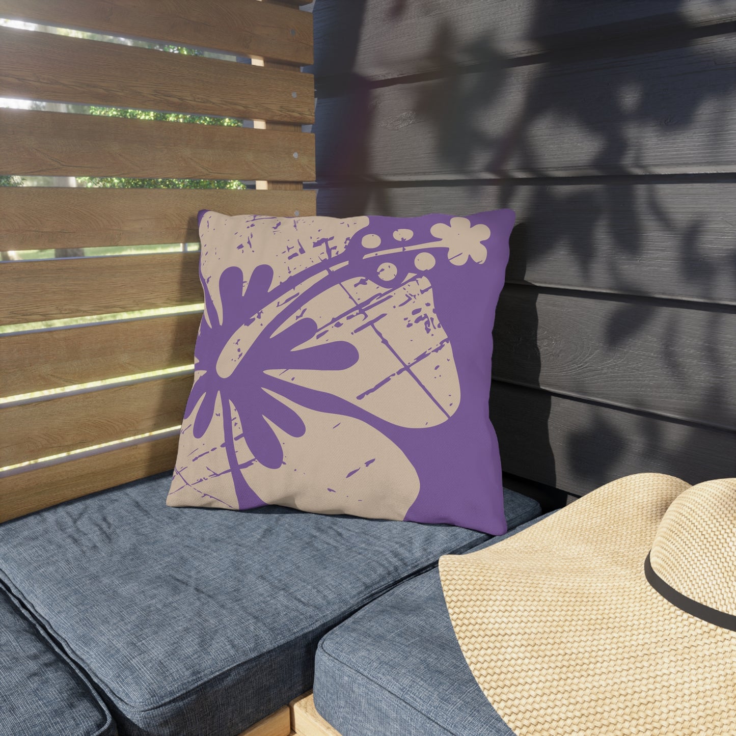 "The Classic Hibiscus" Outdoor Pillow - Distressed Ube Purple