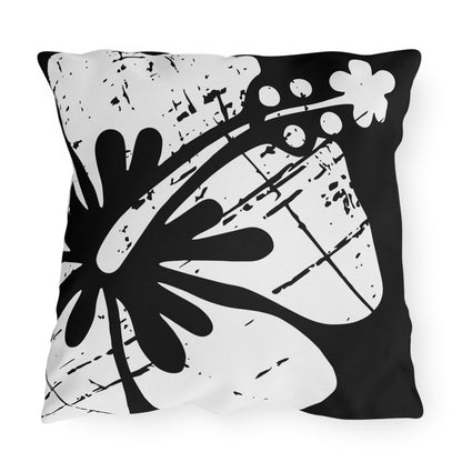 "The Classic Hibiscus" Outdoor Pillow - Distressed Black