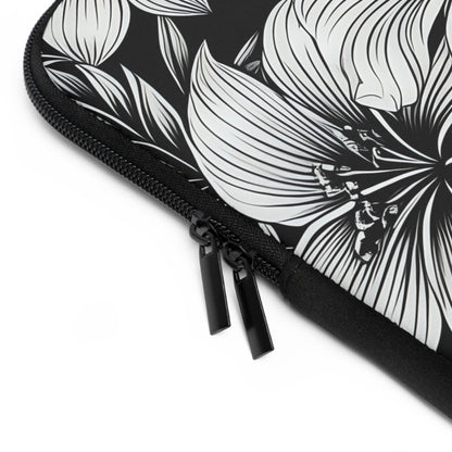 "The Hibiscus"  Laptop Sleeve - Black and White