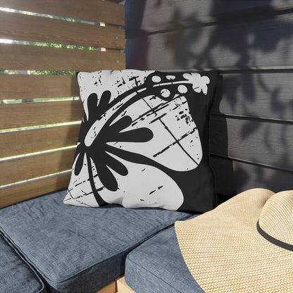 "The Classic Hibiscus" Outdoor Pillow - Distressed Black