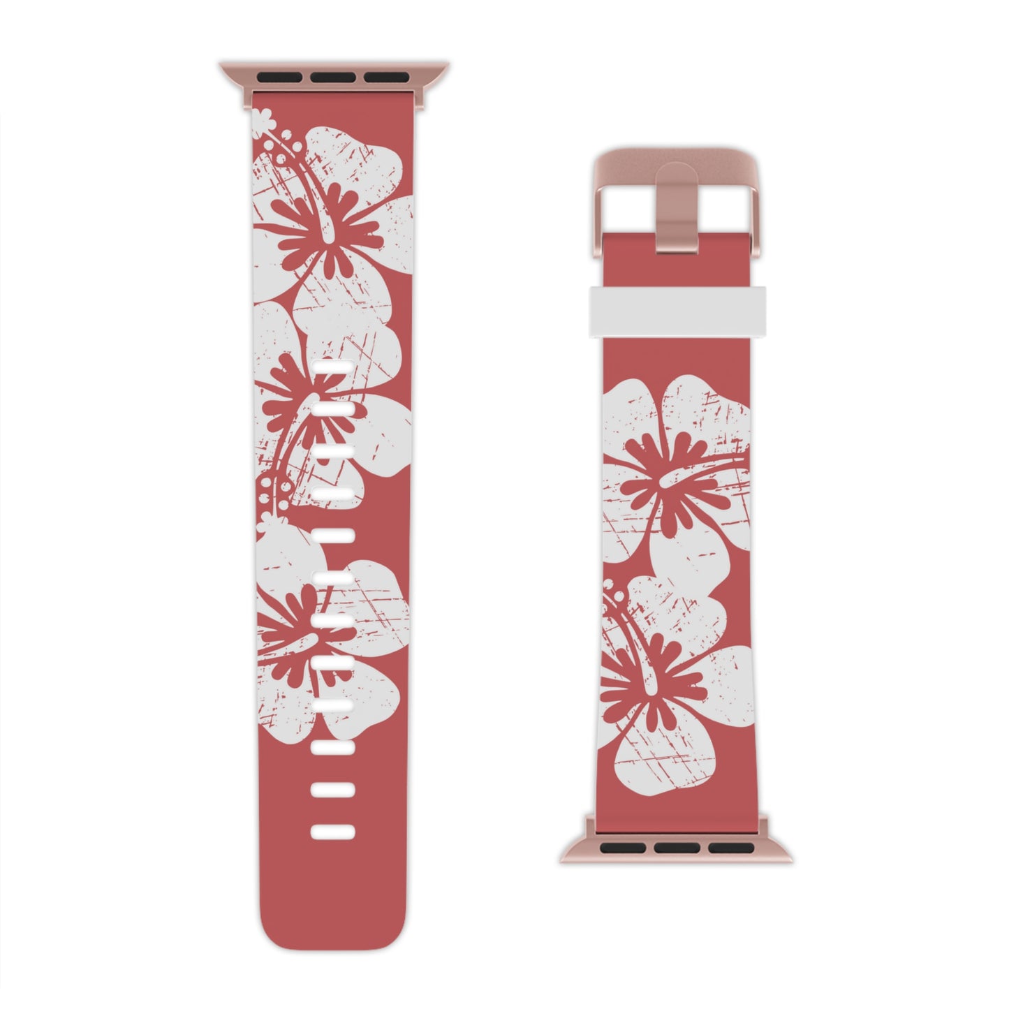 "The Classic Hibiscus" - Distressed  Red Watch Band for Apple Watch