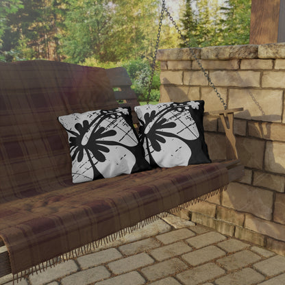 "The Classic Hibiscus" Outdoor Pillow - Distressed Black