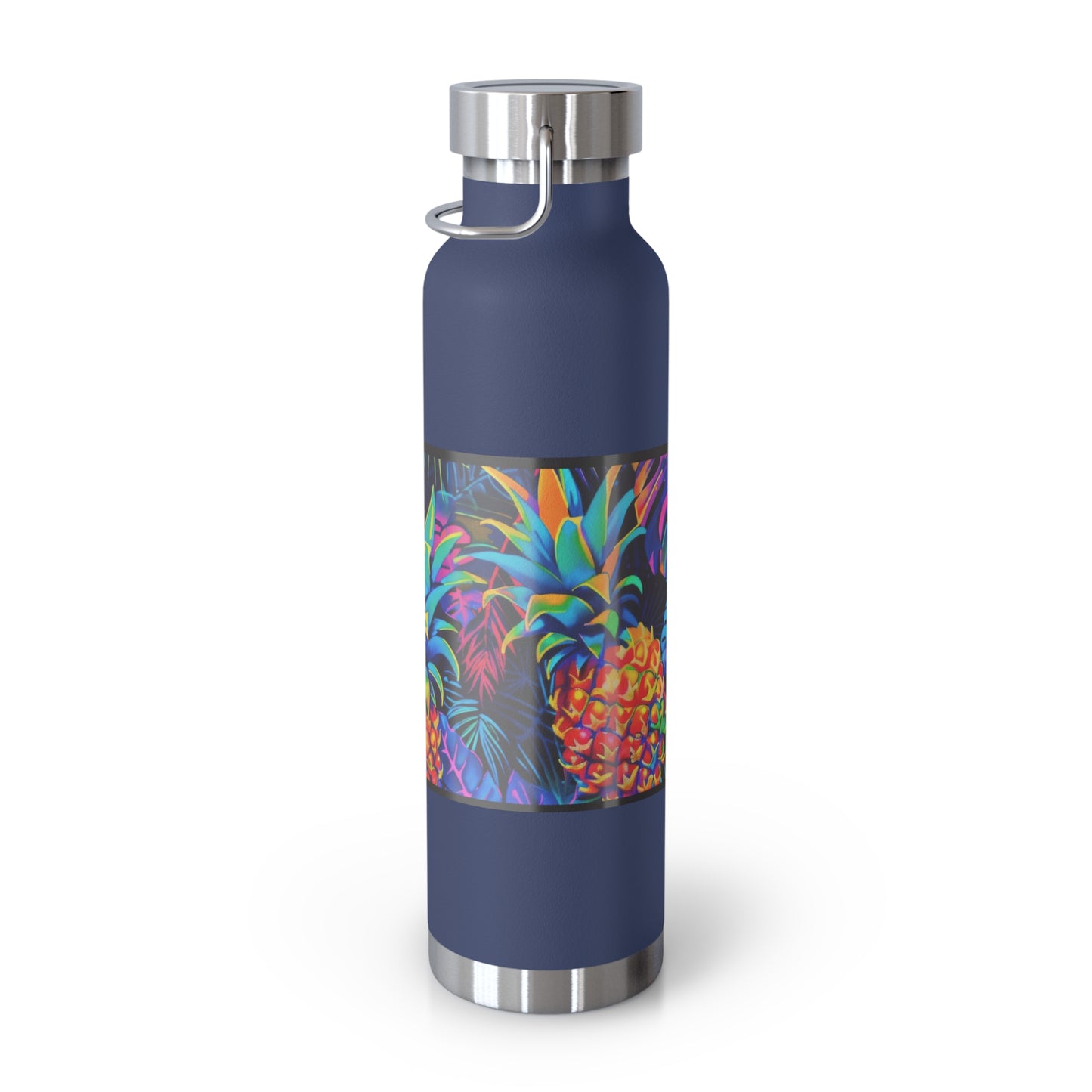 "Neon Pineapple" Copper Insulated Bottle with cap, 22oz