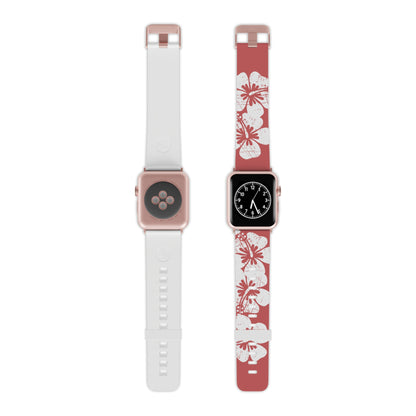 "The Classic Hibiscus" - Distressed  Red Watch Band for Apple Watch