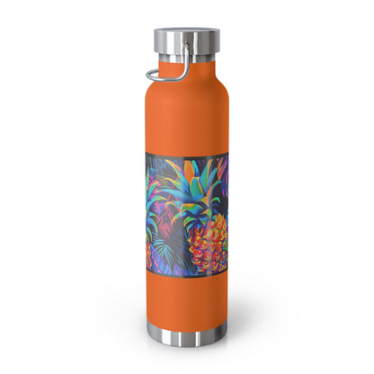 "Neon Pineapple" Copper Insulated Bottle with cap, 22oz