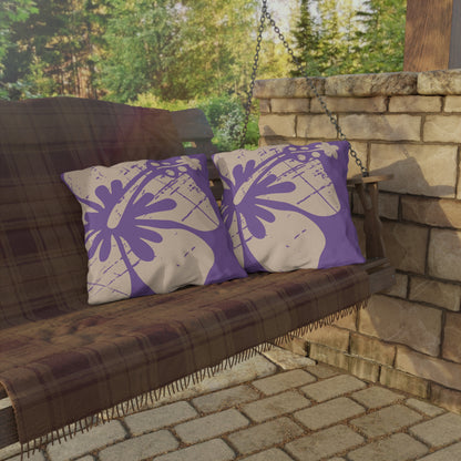 "The Classic Hibiscus" Outdoor Pillow - Distressed Ube Purple