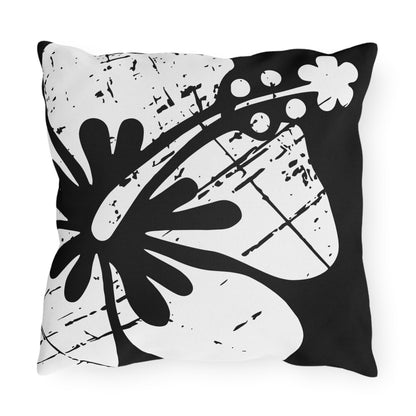 "The Classic Hibiscus" Outdoor Pillow - Distressed Black