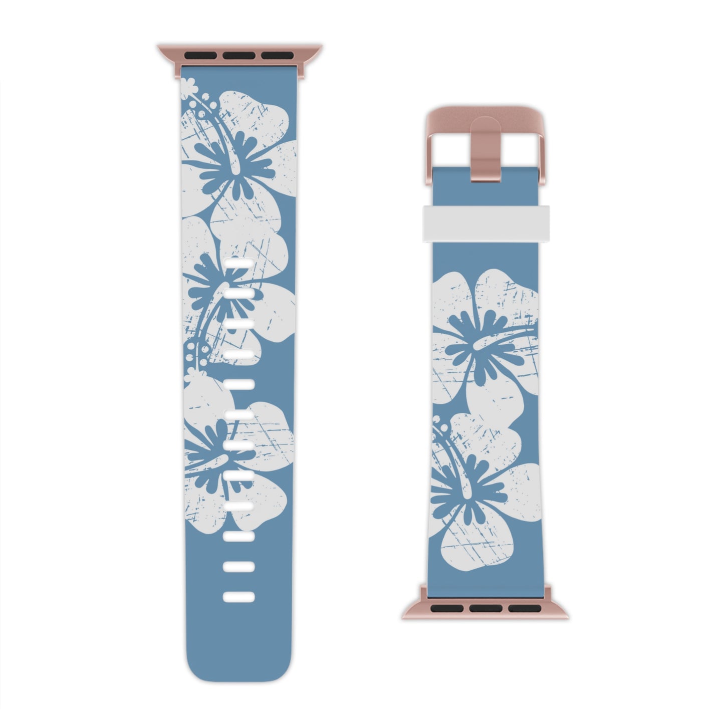 "The Classic Hibiscus" - Distressed Blue Watch Band for Apple Watch