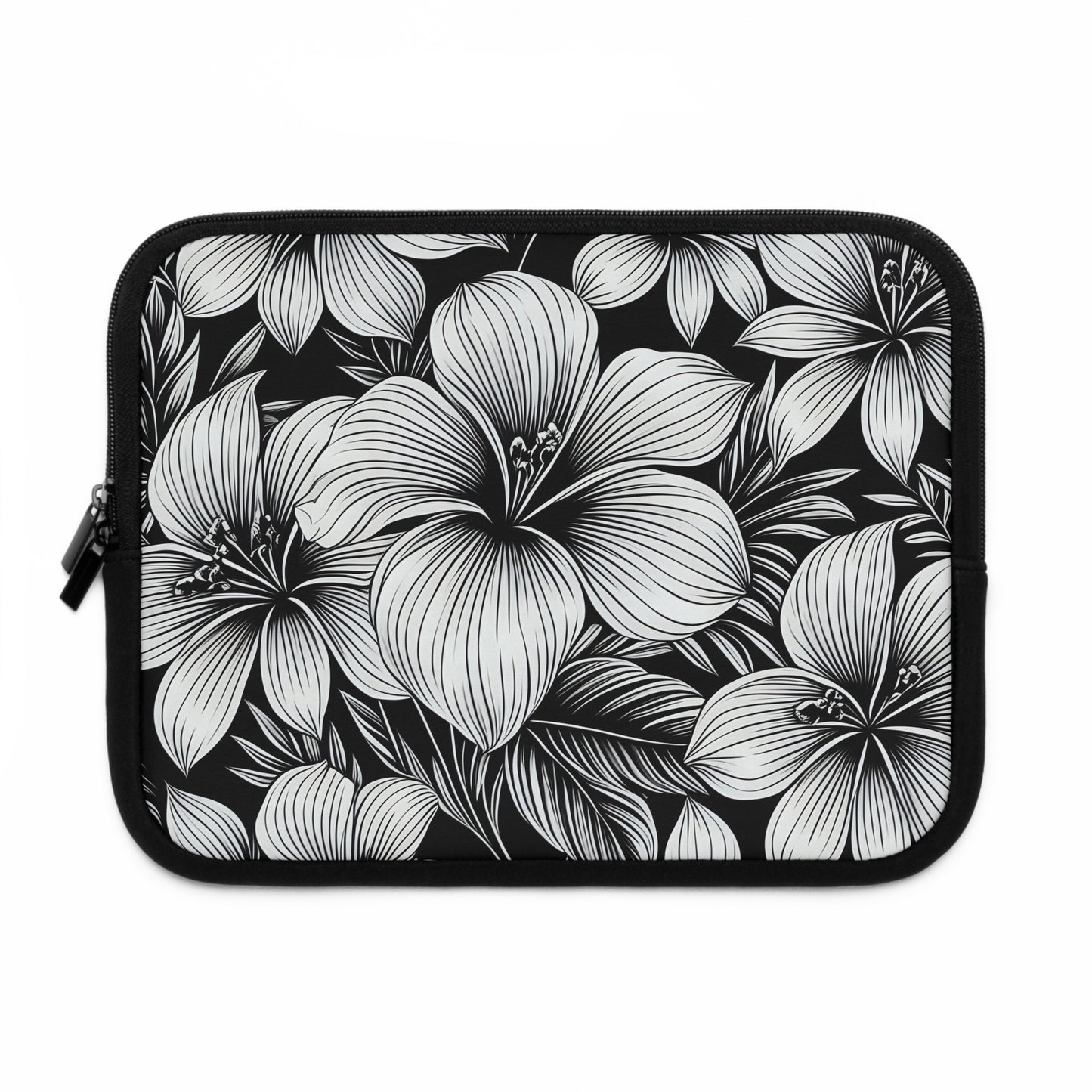 "The Hibiscus"  Laptop Sleeve - Black and White