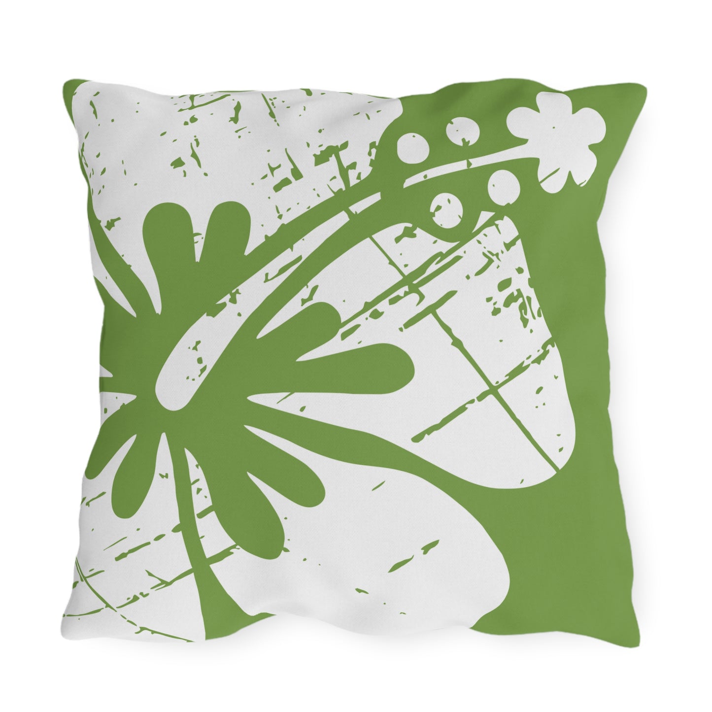 "The Classic Hibiscus" Outdoor Pillow - Distressed Green