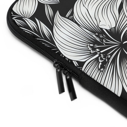 "The Hibiscus"  Laptop Sleeve - Black and White