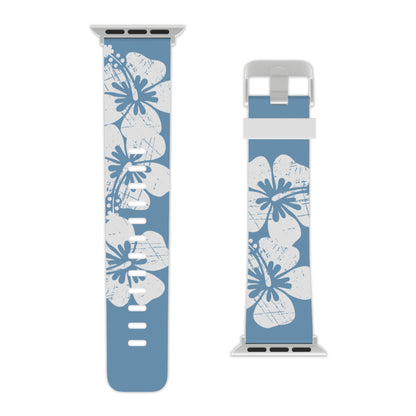 "The Classic Hibiscus" - Distressed Blue Watch Band for Apple Watch