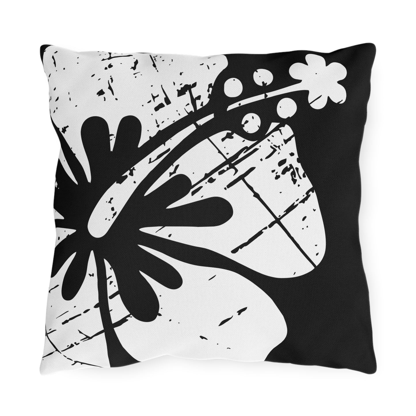 "The Classic Hibiscus" Outdoor Pillow - Distressed Black