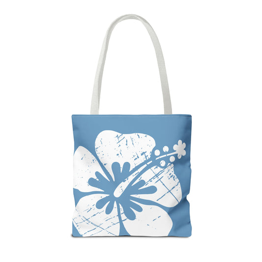 "The Classic Hibiscus" Tote Bag - Distressed Blue