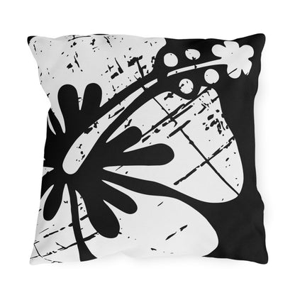 "The Classic Hibiscus" Outdoor Pillow - Distressed Black