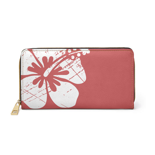 "The Classic Hibiscus" Zipper Wallet - Distressed Red