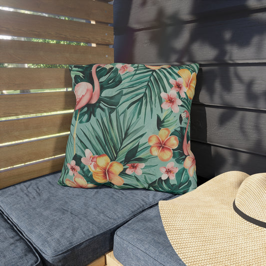 "Flamingos And Flowers" Outdoor Pillow