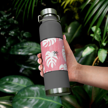 "Red Monstera" Copper Insulated Bottle with cap, 22oz