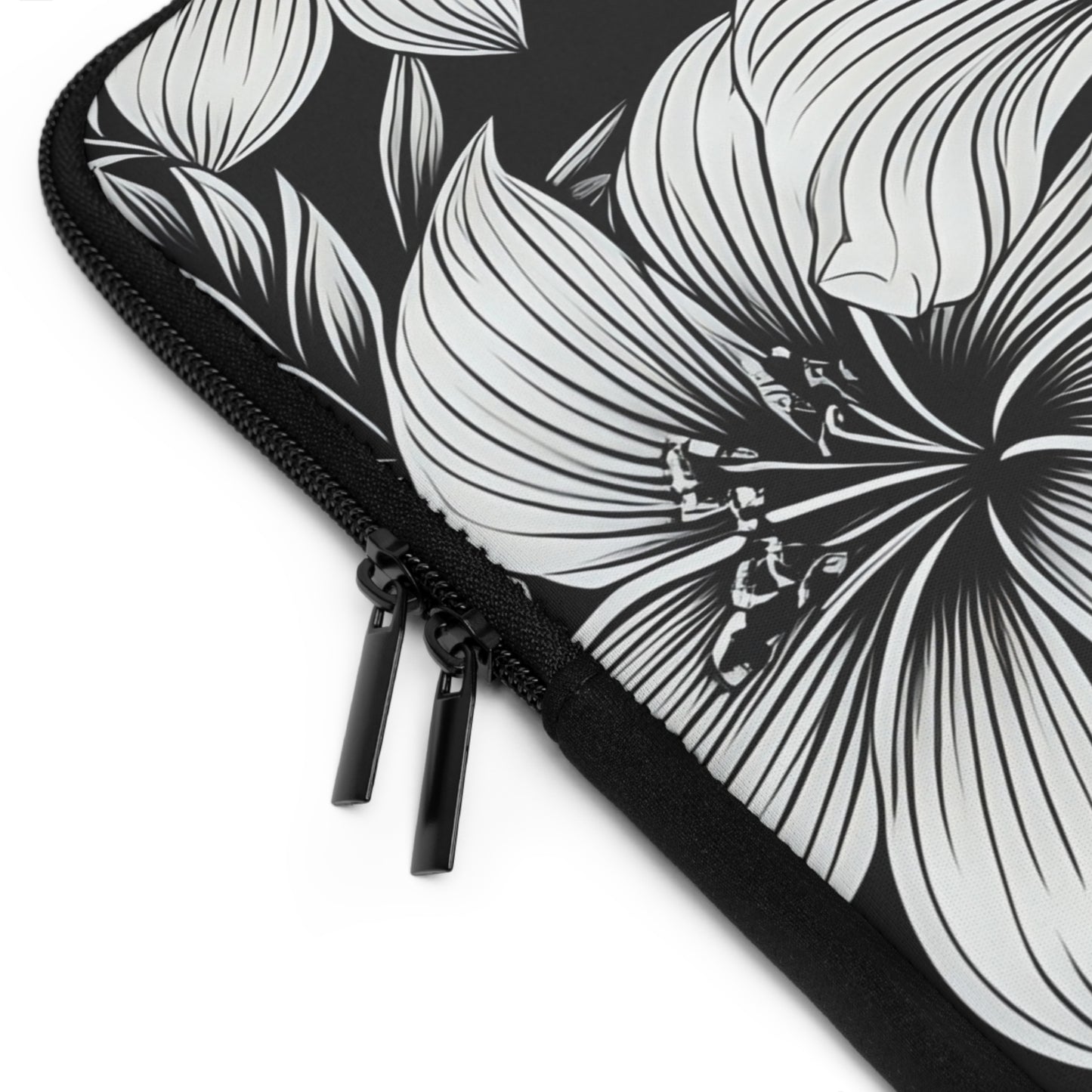 "The Hibiscus"  Laptop Sleeve - Black and White