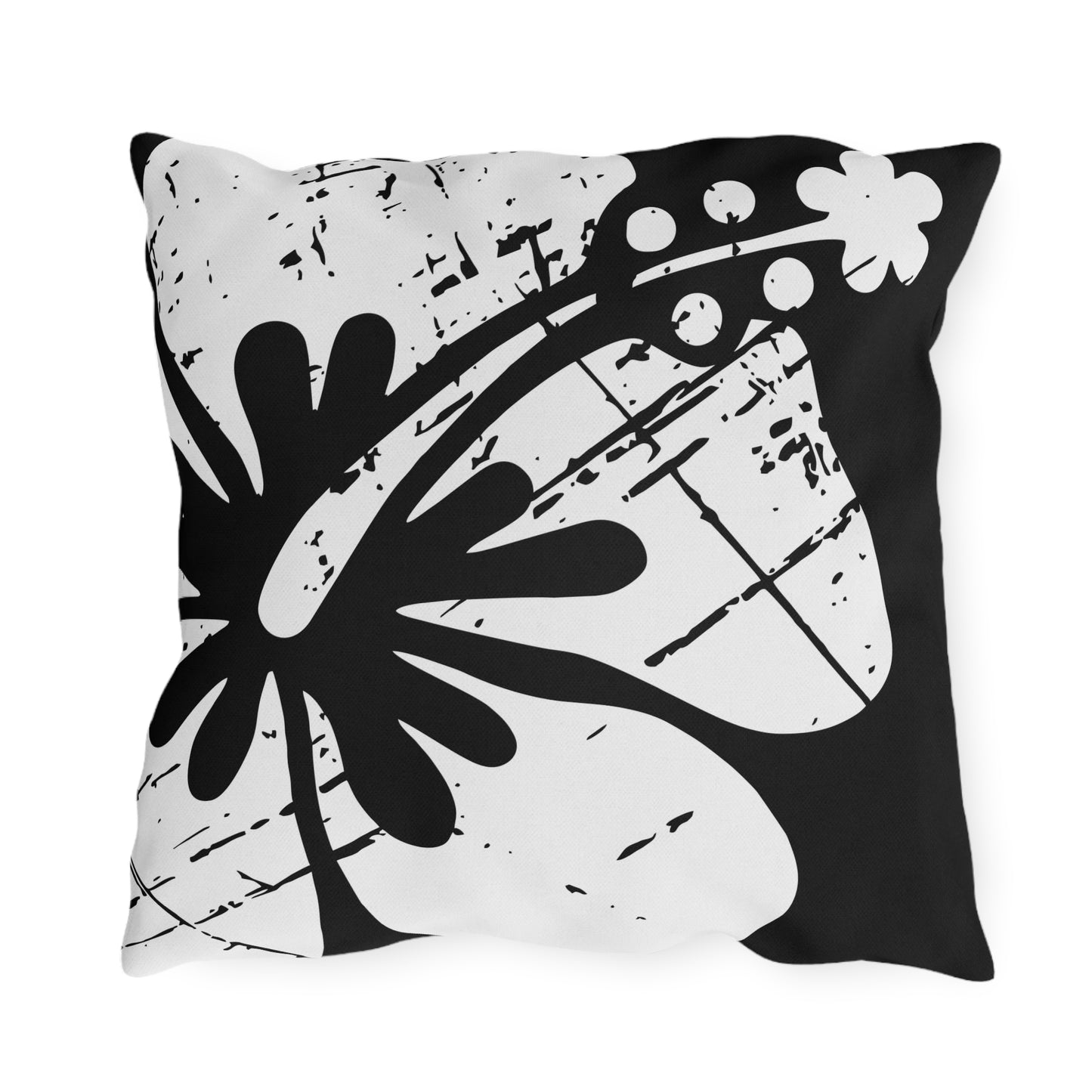 "The Classic Hibiscus" Outdoor Pillow - Distressed Black