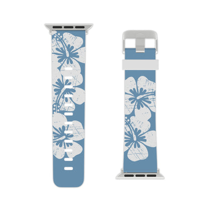 "The Classic Hibiscus" - Distressed Blue Watch Band for Apple Watch