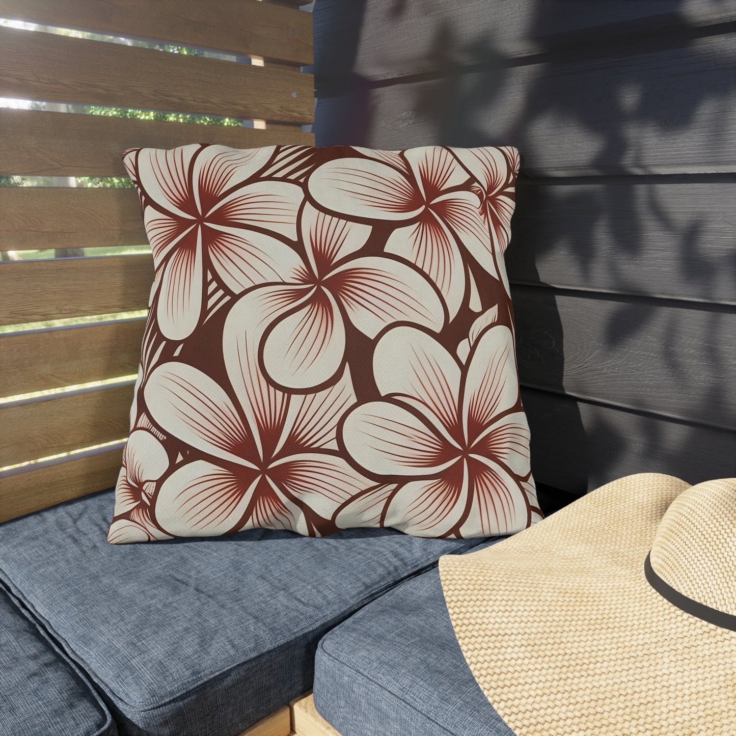 "The Plumeria" Outdoor Pillow - Mono Red