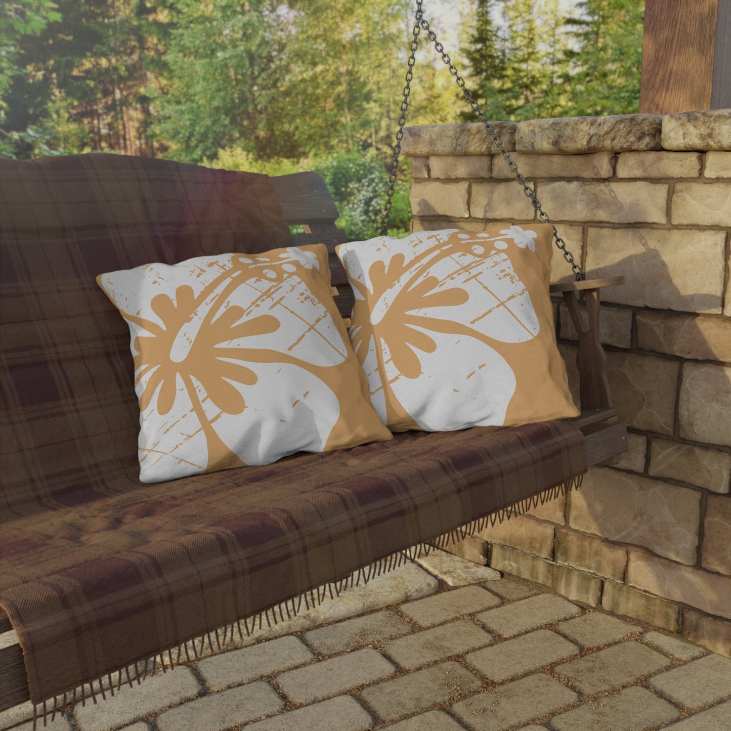 "The Classic Hibiscus" Outdoor Pillow - Distressed Orange