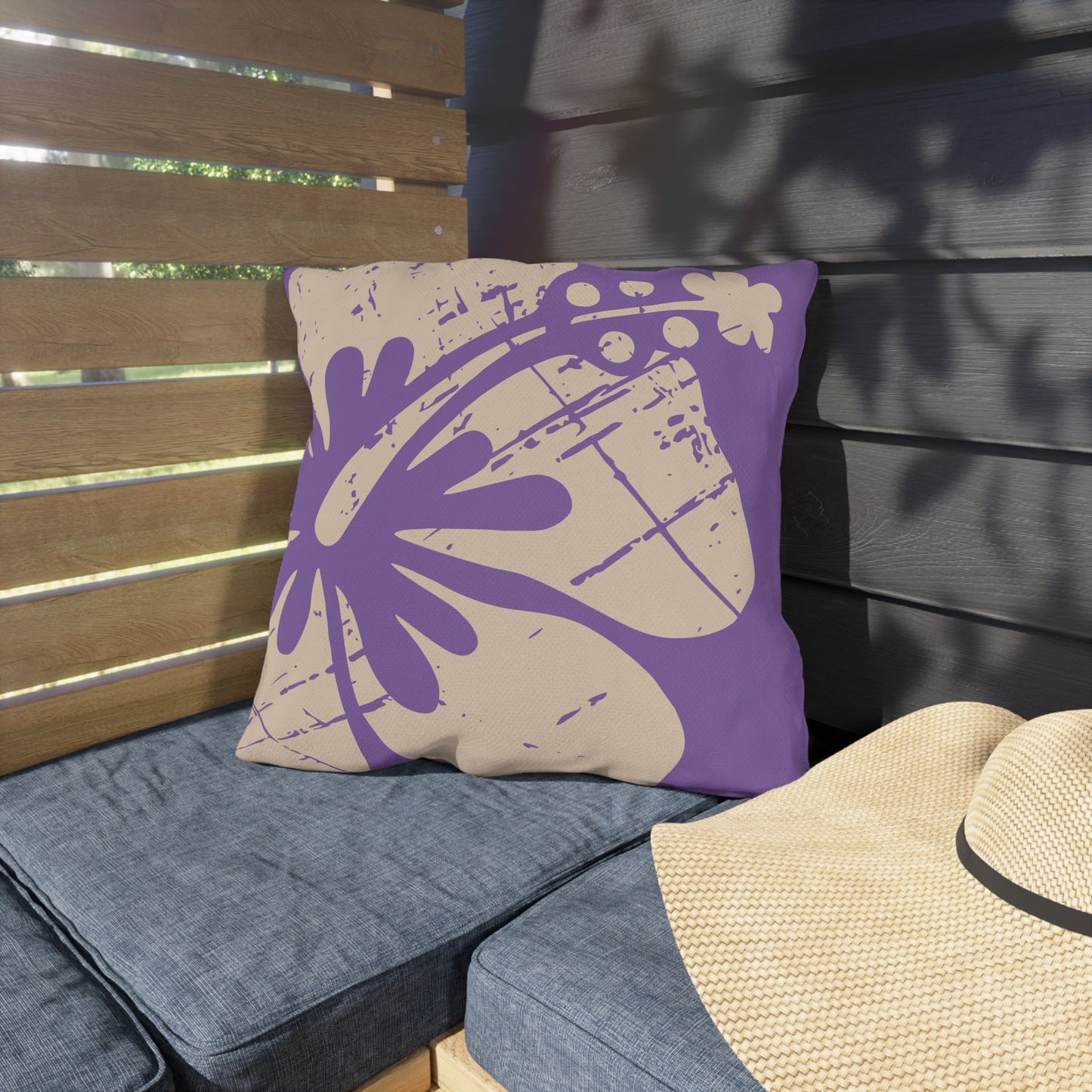 "The Classic Hibiscus" Outdoor Pillow - Distressed Ube Purple