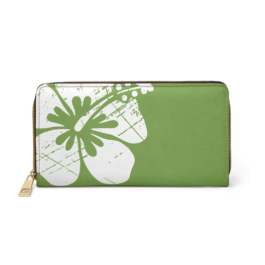 "The Classic Hibiscus" Zipper Wallet - Distressed Green