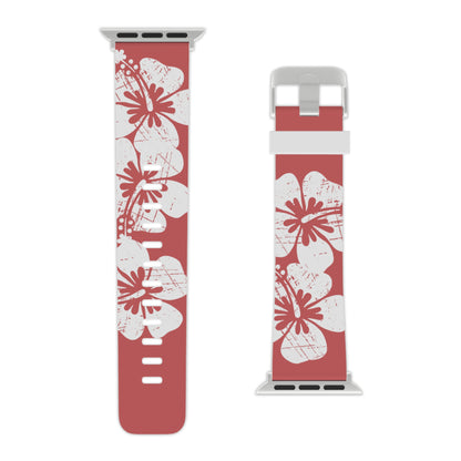 "The Classic Hibiscus" - Distressed  Red Watch Band for Apple Watch