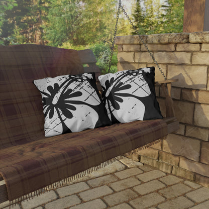 "The Classic Hibiscus" Outdoor Pillow - Distressed Black