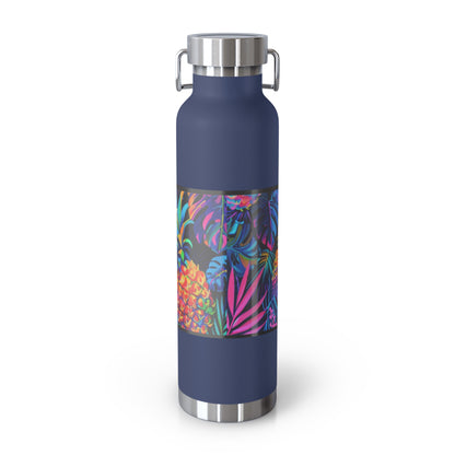 "Neon Pineapple" Copper Insulated Bottle with cap, 22oz