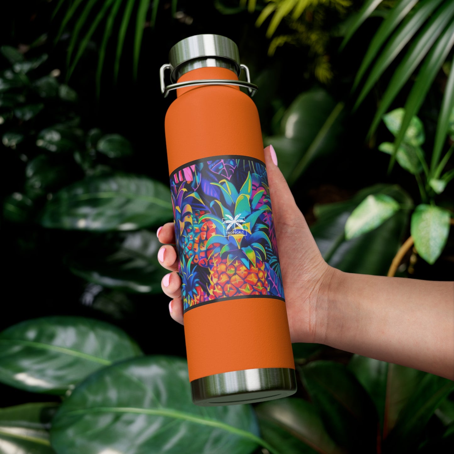 "Neon Pineapple" Copper Insulated Bottle with cap, 22oz