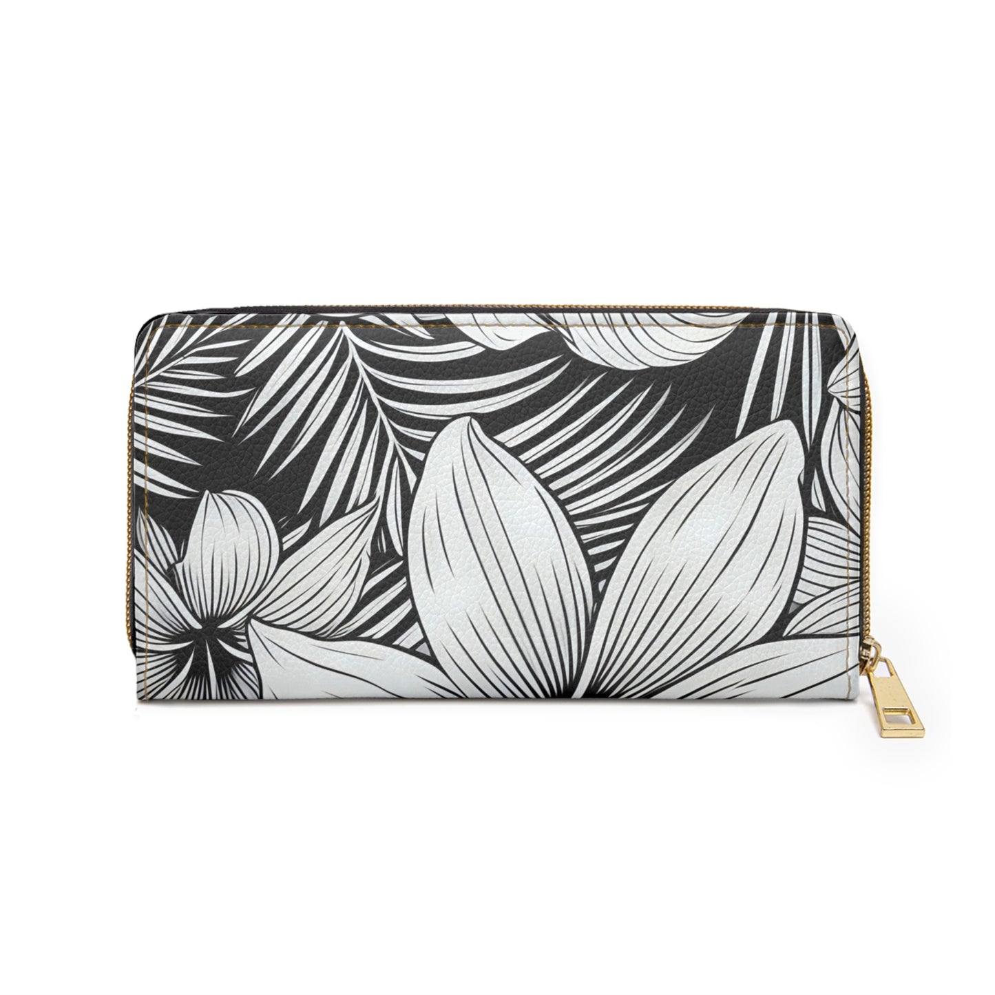 "Plumeria" Zipper Wallet - Black and White