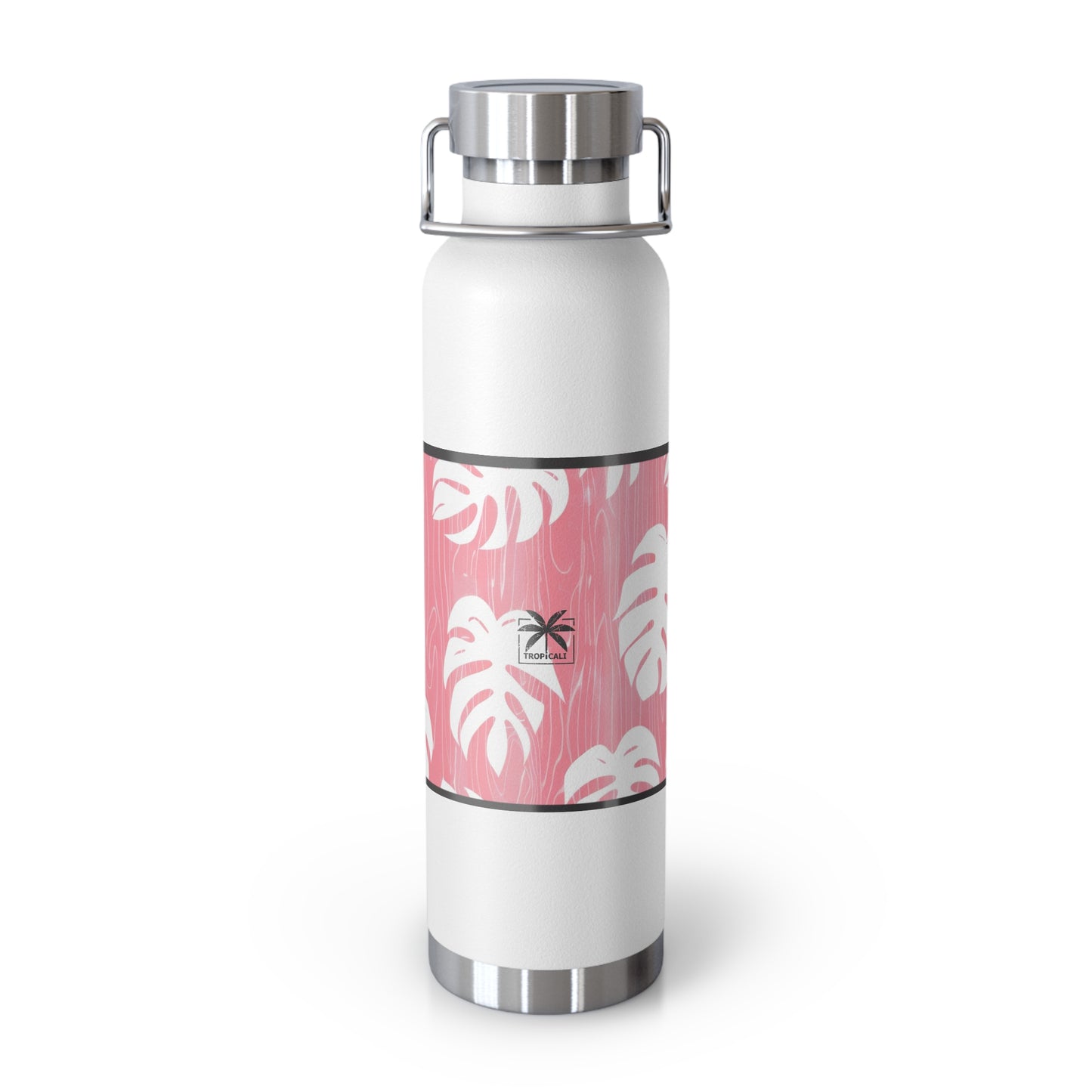 "Red Monstera" Copper Insulated Bottle with cap, 22oz